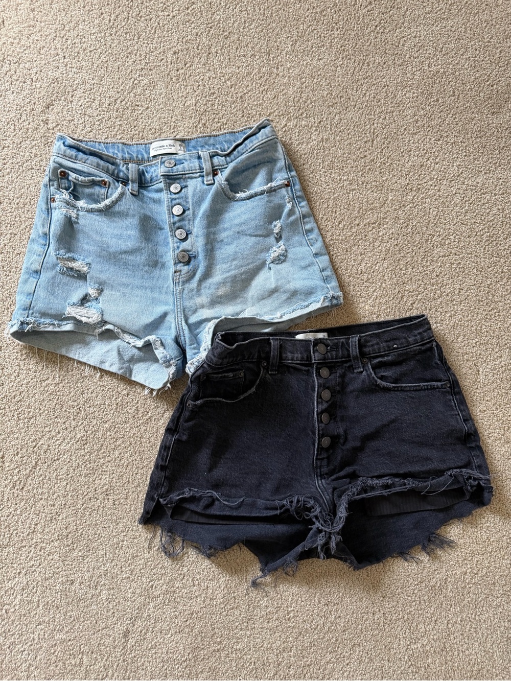 Abercrombie & Fitch High-Waist Distressed Denim Shorts - Light Blue & Black